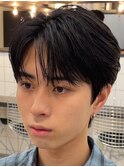 センターパートフェザーパーマ毛流れナチュラル縮毛矯正渋谷