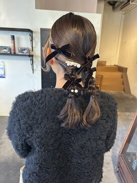 ムード マグ レーベル 南松本(MOOD Mag Label) 冬結婚式ヘアセット◎大人可愛い編みおろし×ベロアリボン