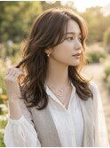 大人可愛い20代30代40代ロングレイヤーグレージュ
