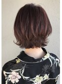 外ハネウルフボブとチェリーピンクカラー
