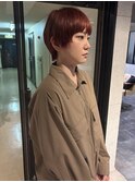 ミルクティーブロンド/ダークブルー/デジタルパーマ/伏見