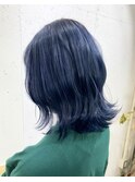 ネイビーブルーブルーブラックブリーチカラー韓国ヘアボブ