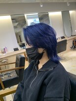 ニコフクオカヘアーメイク(NIKO Fukuoka Hair Make)&nbsp;【NIKO】福岡天神大名レイヤーウルフヘアネイビーブルーカラー
