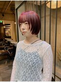 【三谷大樹】ブリーチ無しダブルカラー/カシスレッド/ミニボブ