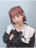 ボルドーカラー　ハーフツイン　ボブカット