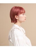 ピンクミニボブ　前髪あり　ピンクヘアー　耳かけボブ