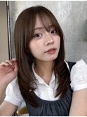 オリーブブラウンレイヤーミディアムシースルーバングヘア