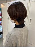 髪質改善トリートメント_マロンベージュ Aラインボブ かきあげ
