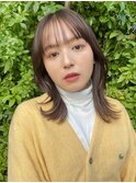 △アッシュベージュロブヘアレイヤーカットシースルーバング