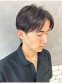 カルマパーマ/メンズカット/アッシュブラック/センターパート