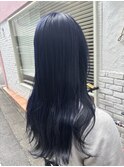 【ネイビーブルー×ゆる巻きロング】