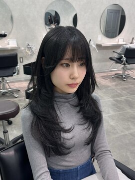 ジーニー 千葉(GENiE) ザクザクハイレイヤー/韓国ヘア/顔周りカット/ダークグレー