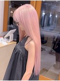 渋谷ペールピンクベージュカラー顔周りレイヤーカットロング30代