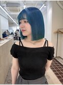 ボブ/切りっぱなしボブ/ターコイズブルーカラー/ケアブリーチ