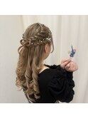 編み込みハーフアップ/量産型ヘアセット/ヘアセット