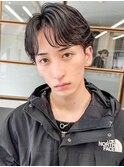 毛流れハンサムショートセンターパートメンズ黒髪爽やか