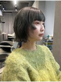 外ハネボブ/ワイドバング/レイヤーボブ/くすみグリーン