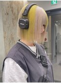 ブロックカラーイエローカラー切りっぱなしボブデザインカラー