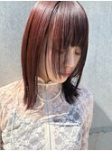 レッドオレンジブラウン暖色カラーレイヤーカット小顔顔周り艶感