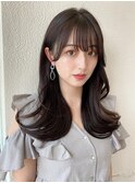 美髪ミディアムストレート寒色系カラー極細ハイライト