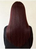 ワインレッド 髪質改善 ロングヘア 艶髪 縮毛矯正 20代