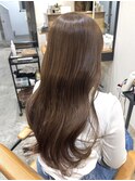 モカベージュ/透明感カラー/赤み消し/ロングヘア/コテ巻き