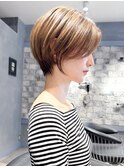 ウェーブミディアム似合わせカットメルティカラーショート/柏柏