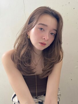 ビーチ(BEACH) レイヤーカット/韓国ヘア/小顔/前髪長め/オリーブグレー/黒髪