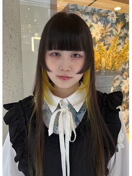 インナーカラー/ビビットイエロー/姫カット