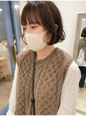 大人可愛い小顔ボブ ランダムパーマ ショコラグレージュミニボブ