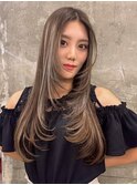 レイヤーカットブリーチなしダブルカラーインナーカラー韓国