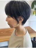 小顔カットショートボブ大人可愛いアッシュオリーブ
