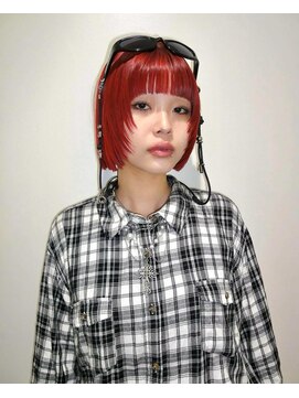 ワンインチ(1 inch) ボブ/前髪カット/レッドカラー/顔まわりカット