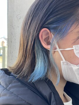 オーガニック ライフ 若葉 鶴ヶ島(organic+life) 大人可愛いストレートくびれボブインナーカラー肩ライン外ハネ