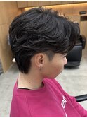 天神フェザーパーマ毛流れニュアンスパーマセンターパートメンズ