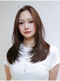 グレージュロング暗めカラー韓国ヘア顔周りレイヤー_ba560791
