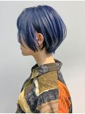 ショートボブ、ネイビーカラー、ネイビーブルー、ショートヘア