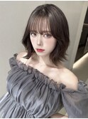 黒髪/グレーベージュ/レイヤーロング/前髪パーマ/前髪カット銀座