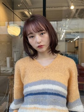 ヒュージ 三軒茶屋(huge) くびレイヤー/ピンクベージュ/小顔カット/前髪/レイヤーボブ