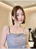 【高橋弥生】オリーブカラー　フェイスレイヤー　前髪なしボブ