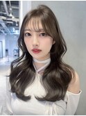 ロング前髪カット顔周りレイヤー韓国ヘア_F30868