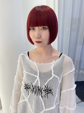 ハイブ 金沢(Hive) 10代20代ミニボブショートボブ韓国ツヤカラーチェリーレッド