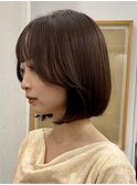 20代30代切りっぱなしボブタッセルボブ顔周りレイヤーオリーブ