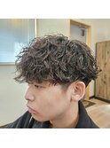ケアパーマ波巻きパーマ×ツーブロック刈り上げマッシュ