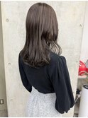 ハイライトカラーミディアムヘアグレージュベージュカラー