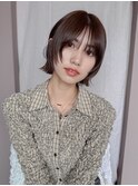流し前髪ボブ/抜け感ピンクベージュ