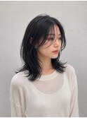 ミディアムレイヤーで仕上げた暗髪グレージュカラー/K