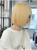 7624ブロンドベージュハイトーンカラー切りっぱなし韓国ボブ