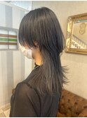ウルフヘア　ブルーブラック&シルバーグレー