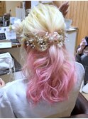 ヘアアレンジ×ホワイトブロンド×ピンク×ブリーチ４回
